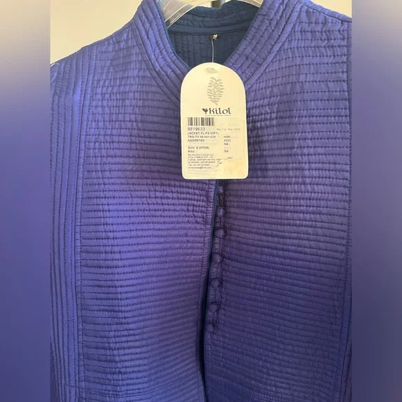NWT Kilol FabIndia Style Silk Quilted Long Jacket Coat Nehru Cobalt Blue Purple